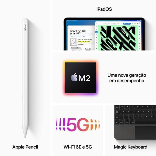 Imagem de iPad Pro Apple 11", 2TB, M2, Wi-Fi + Cellular, Câmera 12MP, iPadOS 16, Prateado - MNYM3BZ/A