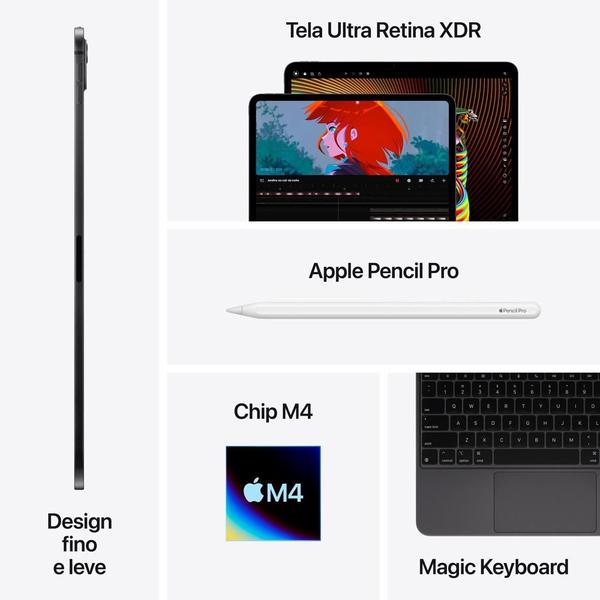 Imagem de iPad Pro Apple, Tela 13", 256GB, Chip M4, Wi-Fi, Câmera Traseira 12MP, iPadOS 17, Prateado - MVX33BZ/A