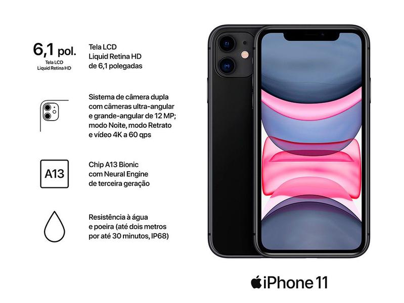 iPhone 11 Apple 256GB Preto 6,1” 12MP iO