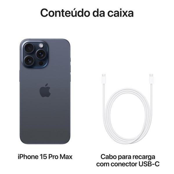 Imagem de iPhone 15 Pro Max Apple (512GB) Titânio Azul, Tela de 6,7", 5G e Câmera de 48MP