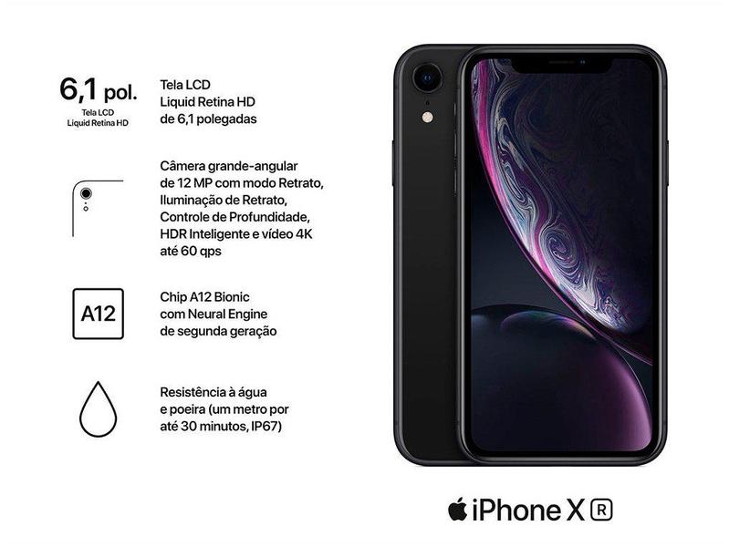 iPhone XR Apple 128GB Preto 4G Tela 6,1” Retina Câmera 12MP +