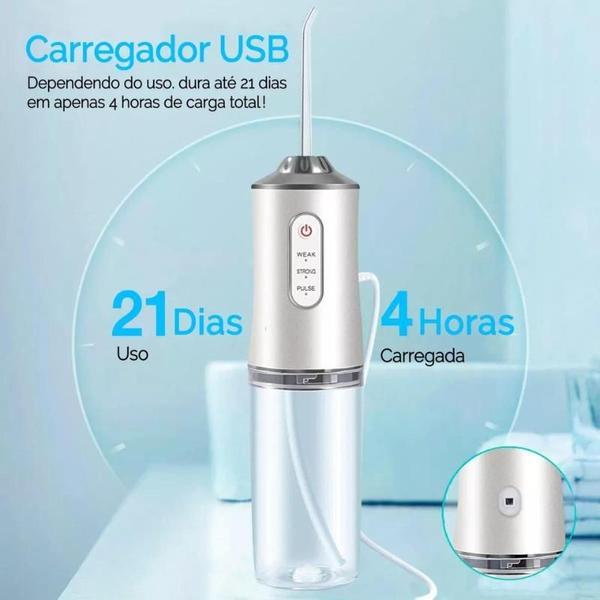 Imagem de Irrigador Bucal Elétrico Limpador Dentes Gengiva Jato D Água Portátil  Recarregável USB 220ml