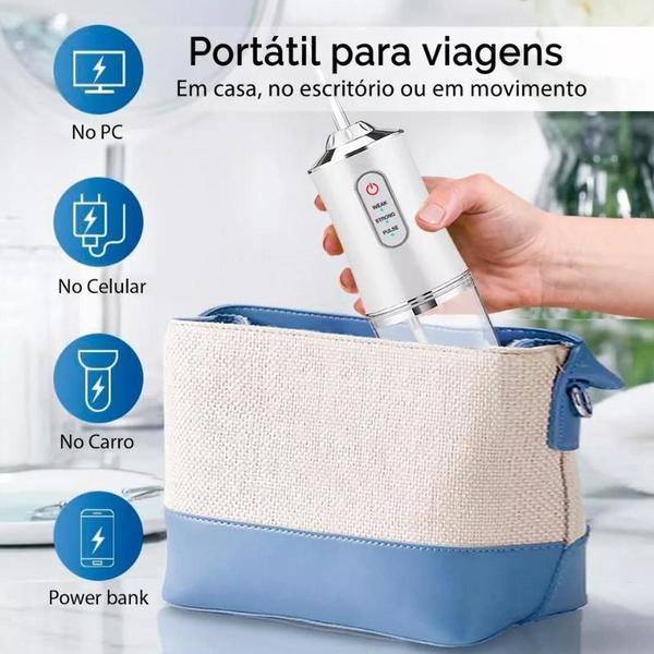 Imagem de Irrigador Dental Oral Portátil Recarregável USB 220ml Limpeza Bocal Jato Forte