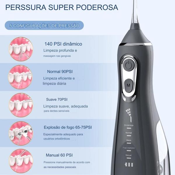 Imagem de Irrigador Oral életrico Fio Dental 300 ml Recarregável Portatil limpador de dente Gengivas