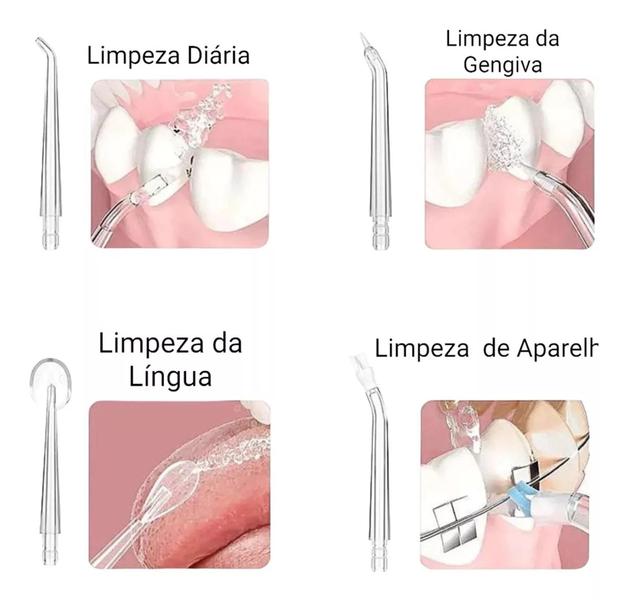 Imagem de Irrigador Oral Limpeza Jato Agua Aparelho Power Dentes Limpeza Profunda Higiene Bucal 4 Bicos