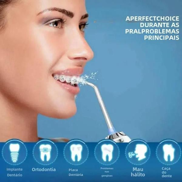 Imagem de Irrigador Oral Portátil Sem Fio e Recarregável - À Prova D'Água com 4 Bicos e 3 Modos