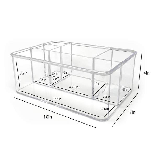 Imagem de Isaac Jacobs Organizador de acrílico transparente de 5 compartimentos (10" L x 7" W x 4" H), porta-pincel de maquiagem, slot alto, bandeja multisseccional, solução de armazenamento para maquiagem, escola, artesanato, material de escritório e muito mai