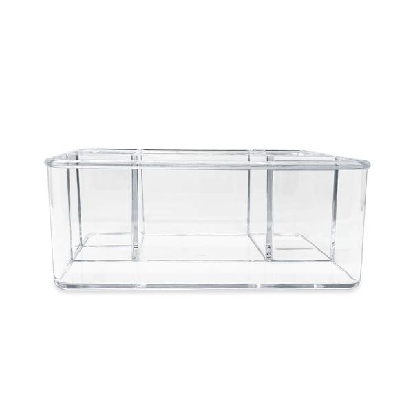 Imagem de Isaac Jacobs Organizador de acrílico transparente de 5 compartimentos (10" L x 7" W x 4" H), porta-pincel de maquiagem, slot alto, bandeja multisseccional, solução de armazenamento para maquiagem, escola, artesanato, material de escritório e muito mai