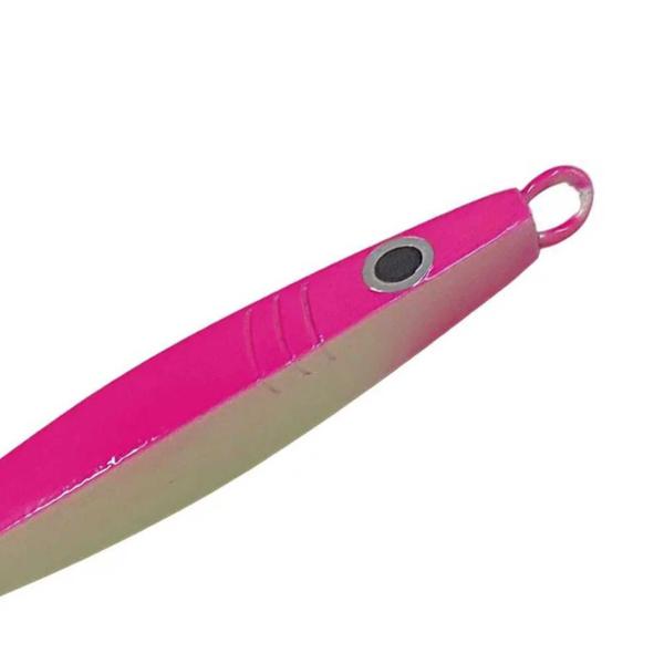 Imagem de Isca Artificial De Pescaria Ns Jumping Jig Gumi Pesca Peixes Olhetes Anchovas Rosa Glow 130g 10,5cm