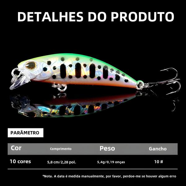 Imagem de Isca Artificial Minnow Preto 5,8cm - Jerkbait Afundante 5,4g para Pesca