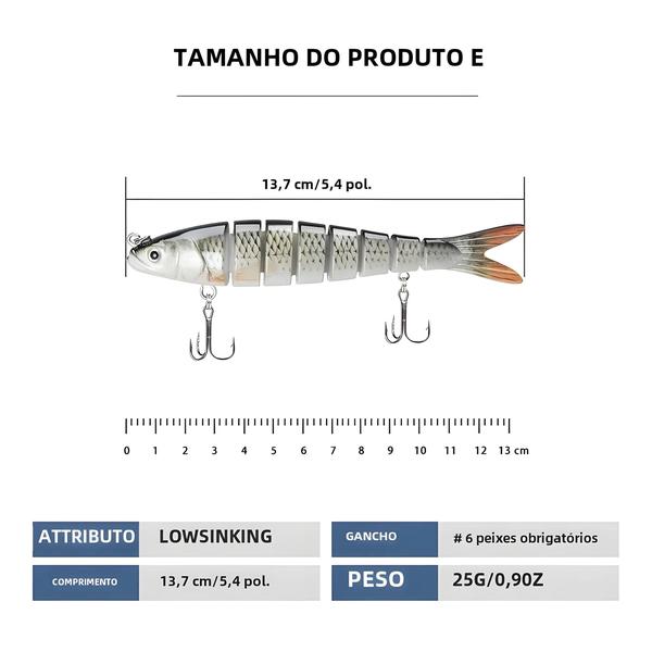 Imagem de Isca Artificial Multiarticulada de 8 Segmentos - 3 Peças - Isca de Pesca Biônica de Afundamento Lento