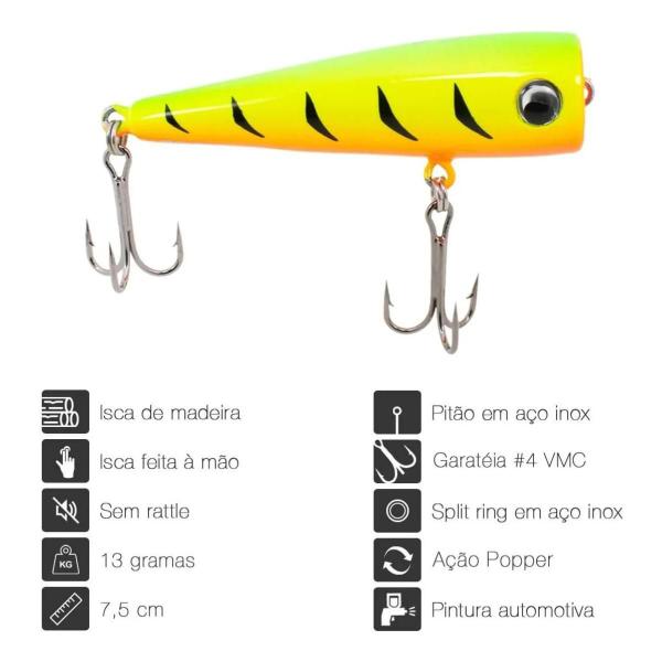 Imagem de Isca Artificial para pesca de Superfície Ocl Baca Popper 75 7,5cm/13g