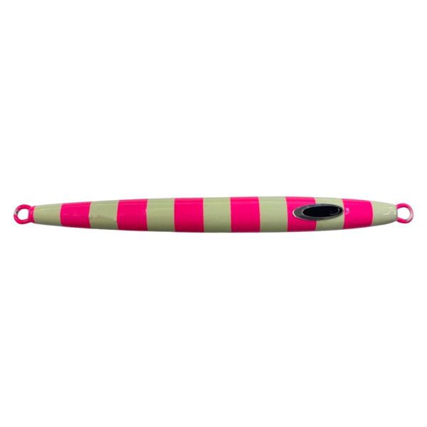 Imagem de Isca Artificial Para Pesca Pescaria NS Jumping Jig Pita Fishing 75g 12,5cm - Cor Rosa Listrado Glow