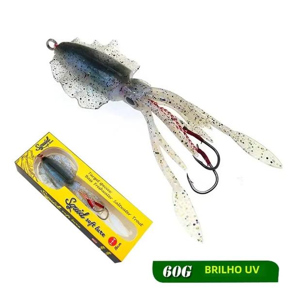 Imagem de Isca de Lula com Brilho UV 60g - Isca Macia Luminosa para Pesca Marítima