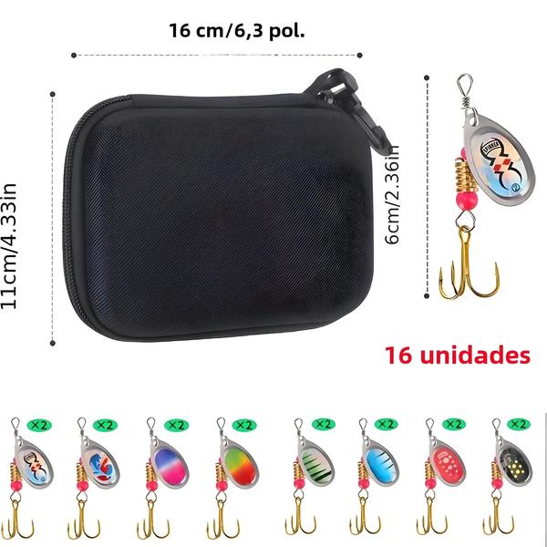 Imagem de Isca de Metal Spinner Bait para Pesca - 16 Peças com Saco - Ideal para Pike, Baixo e Truta