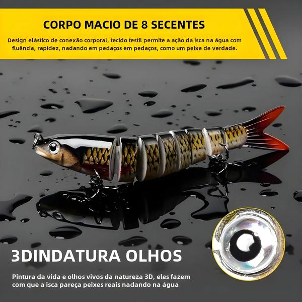 Imagem de Isca de Pesca Articulada 13,5cm - 3 Peças com 8 Segmentos - Afundamento Lento