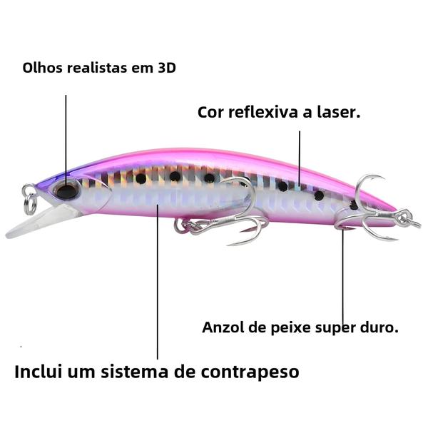 Imagem de Isca de Pesca Artificial 3D Realista - Minnow 28g/90mm para Água Doce e Salgada