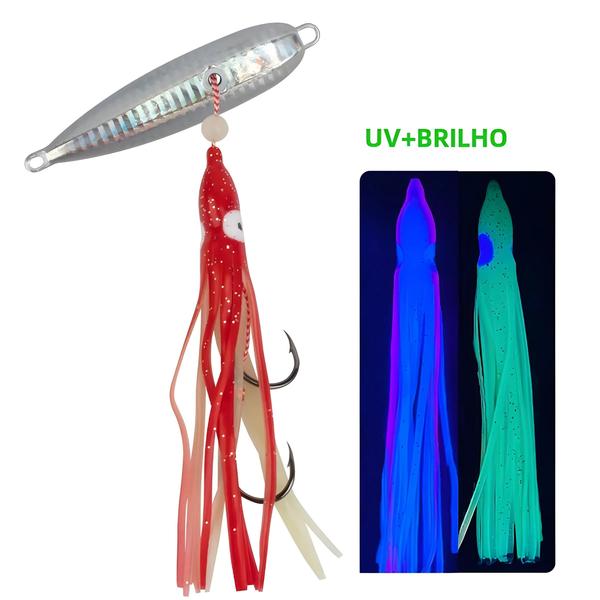 Imagem de Isca de Pesca Brilha no Escuro - Gabarito de Borracha 40g 6.5cm - Lula Artificial