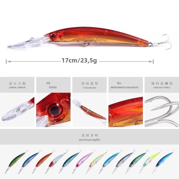 Imagem de Isca de Pesca Hengjia 17cm - Minnow 3D com Olhos Laser - 23.5g - Mergulho 2.5m