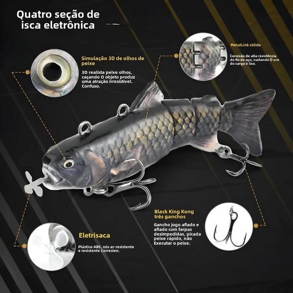 Imagem de Isca de Pesca Robótica LED Recarregável 90mm - Auto-natação com Hélice