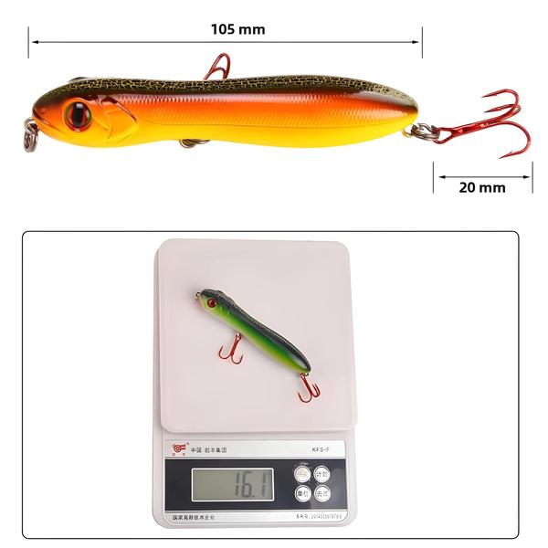 Imagem de Isca de Pesca Topwater 10,5cm 15,6g - Cabeça de Serpente, Lápis, Wobblers e Jigbait