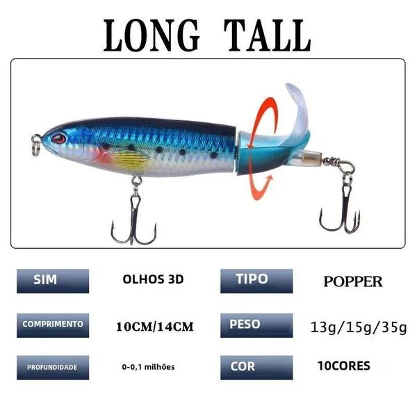 Imagem de Isca de Pesca Topwater Whopper Popper - 10cm/14cm - Com Cauda Giratória