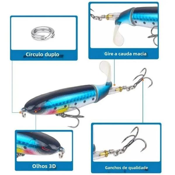 Imagem de Isca de Pesca Topwater Whopper Popper - 10cm/14cm - Com Cauda Giratória