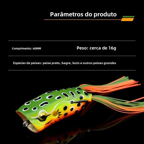 Isca de Sapo Topwater para Pesca - Silicone Durável e Flutuante - Ideal para Pique e Salmão Imagem de Isca de Sapo Topwater para Pesca - Silicone Durável e Flutuante - Ideal para Pique e Salmão