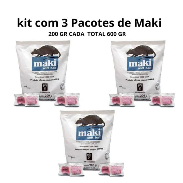 Imagem de isca repelente para ratos raticid Maki Soft Bait kit com 3 unidades - 200 gr cada - DE SANGOSSE