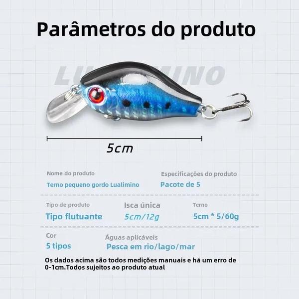 Imagem de Iscas Artificiais Crankbait 5.5cm - Kit com 5 Unidades - 7.8g