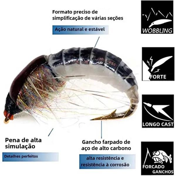 Imagem de Iscas Artificiais para Pesca de Truta - 12 Caddis Pupae Ninfa (6 Tamanhos) com Ganchos