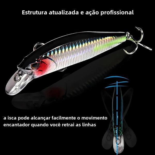 Imagem de Iscas de Pesca 19g Afundante e 15g Flutuante - Minnow, Jerkbait e Gobait com Ganchos