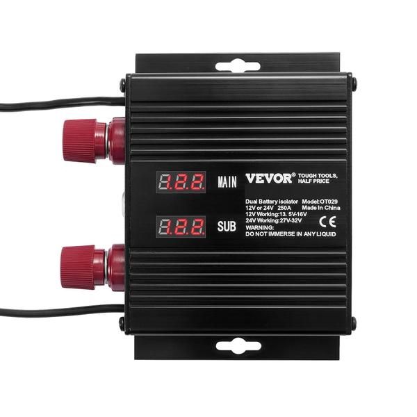 Imagem de Isolador inteligente de bateria VEVOR 250A 12V/24V com LCD para carro e caminhão