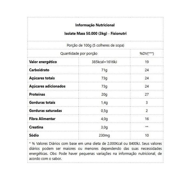 Imagem de Isolate Mass 50.000 (3kg) - Sabor: Chocolate