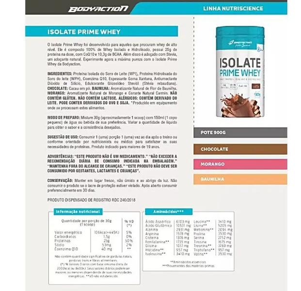 Imagem de Isolate Prime Whey Zero Lactose (900g) Body Action - Morango