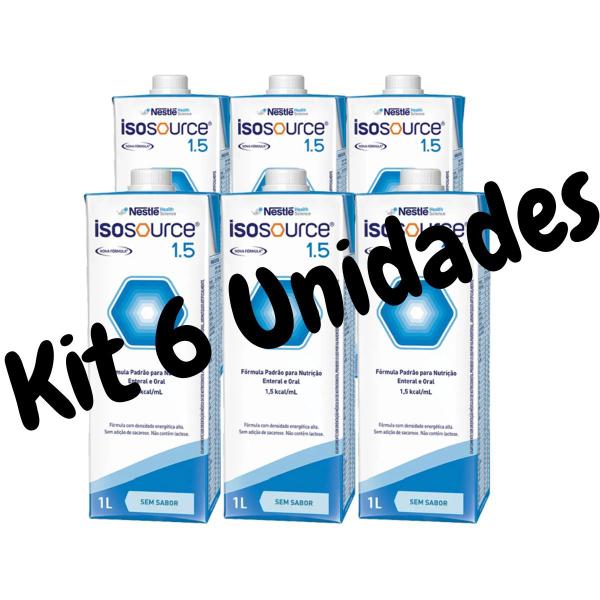 Imagem de Isosource 1.5 1000ml Nestlé Kit Com 6 Unidades Fórmula Alimentação e Suplementação Enteral  Nutrição de Pessoas