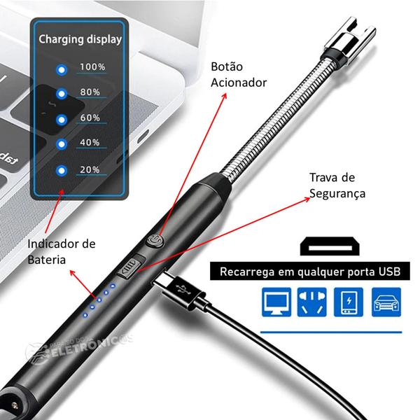 Imagem de Isqueiro Acendedor de Fogão Elétrico Flexível USB Recarregável P/ Cozinha Fogão Gás Velas TB1904