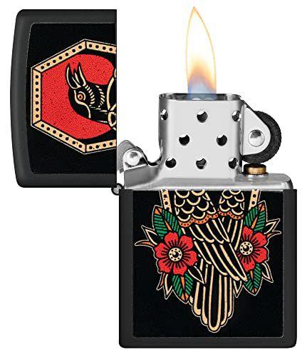 Imagem de Isqueiro de bolso com design de tatuagem Zippo Crow preto fosco