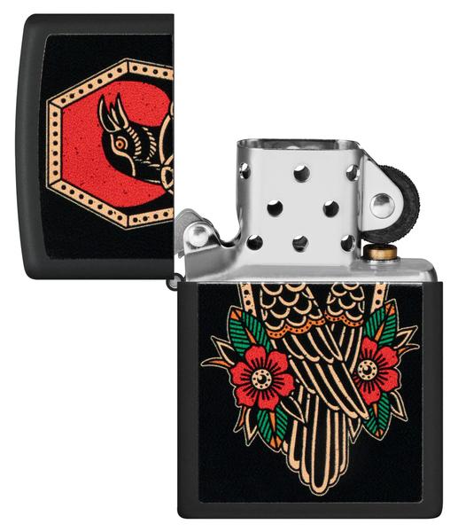 Imagem de Isqueiro de bolso com design de tatuagem Zippo Crow preto fosco