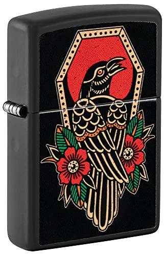 Imagem de Isqueiro de bolso com design de tatuagem Zippo Crow preto fosco