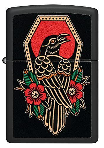 Imagem de Isqueiro de bolso com design de tatuagem Zippo Crow preto fosco