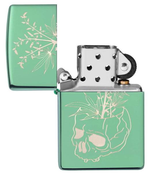 Imagem de Isqueiro de bolso Zippo Botanical Skull Design, verde altamente polonês