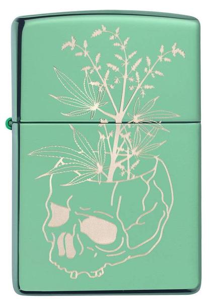 Imagem de Isqueiro de bolso Zippo Botanical Skull Design, verde altamente polonês