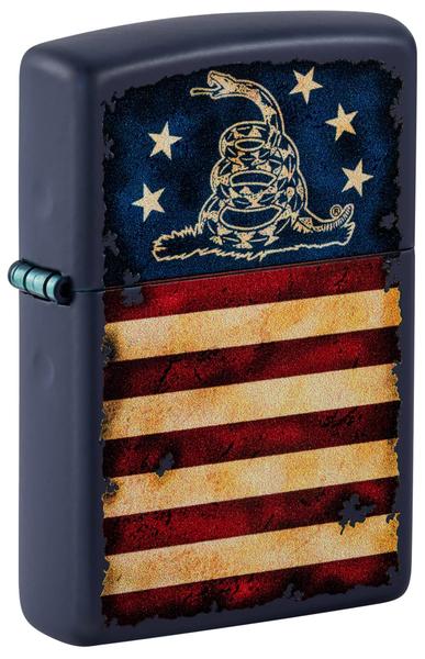 Imagem de Isqueiro de bolso Zippo Don't Tread On Me, bandeira dos EUA, azul marinho fosco