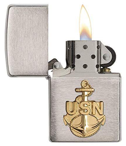 Imagem de Isqueiro de bolso Zippo, emblema da Marinha dos Estados Unidos, cromado escovado