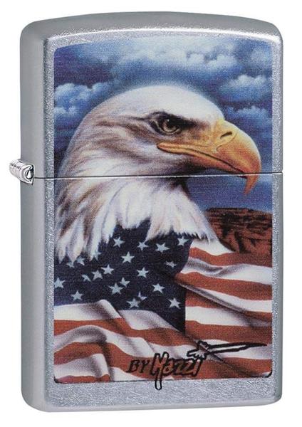 Imagem de Isqueiro de Bolso Zippo Mazzi Águia Careca com Bandeira, Cromado, Tamanho Único