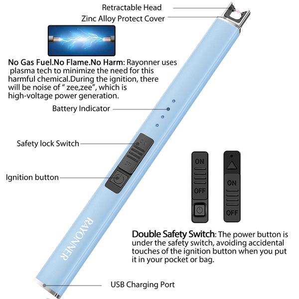 Imagem de Isqueiro RAYONNER Plasma Arc Windproof USB Recarregável