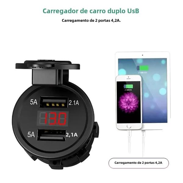 Imagem de Isqueiro USB Duplo Recarregável para Carro e Motocicleta - 12V-24V com LED