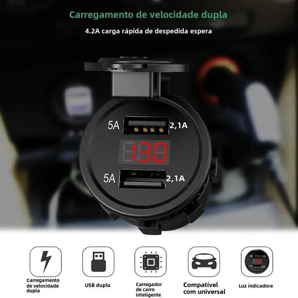 Imagem de Isqueiro USB Duplo Recarregável para Carro e Motocicleta - 12V-24V com LED