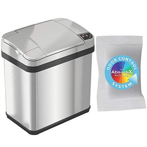 Imagem de iTouchless 2.5 Galão Sensor Garbage Can com Filtro de Odor AbsorbX e Fragrância, Aço Inoxidável, 02 Galão